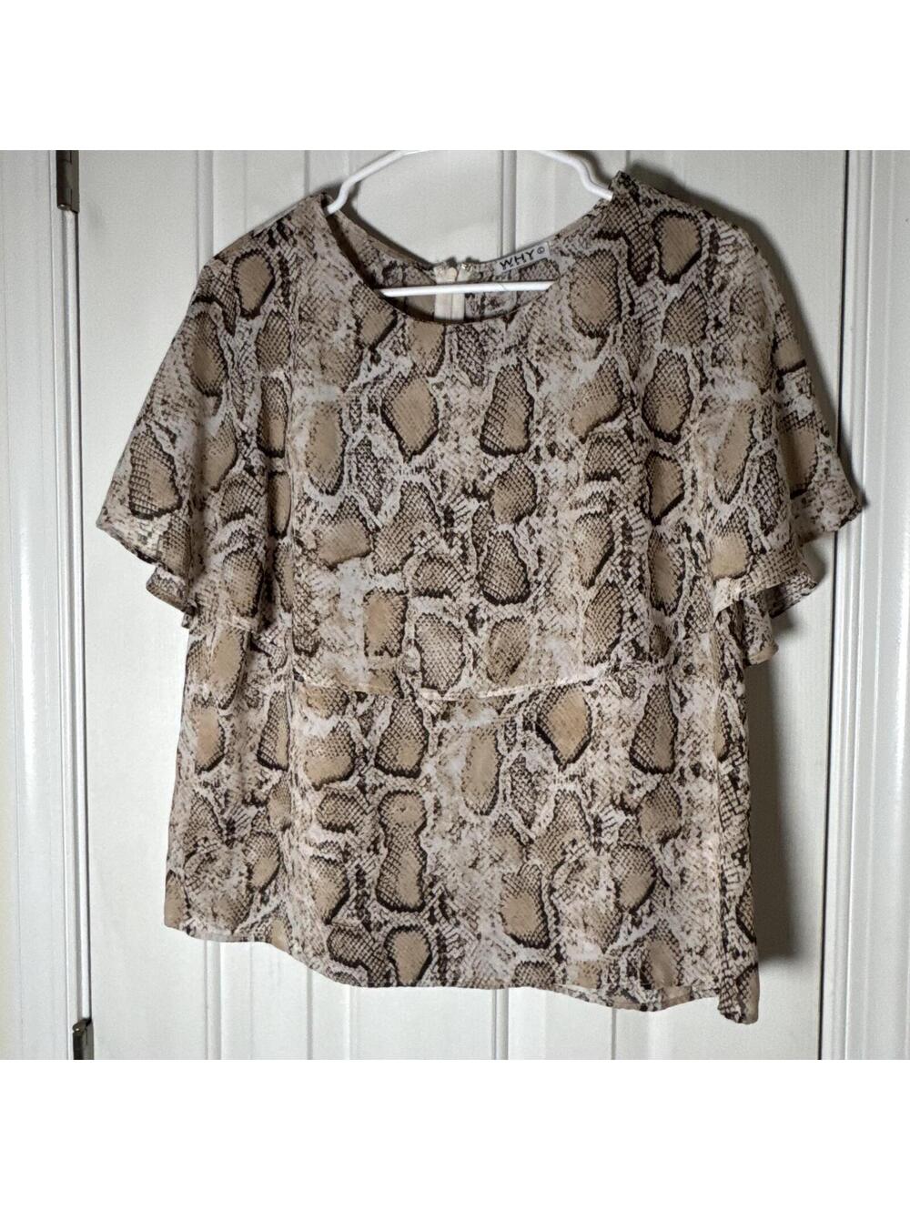 WHY Dress Women's Snake Print Short Sleeve Blouse Size Large